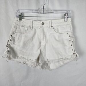PacSun Jean Shorts Women Size 27 White Cut Off High Rise Lace-Up
